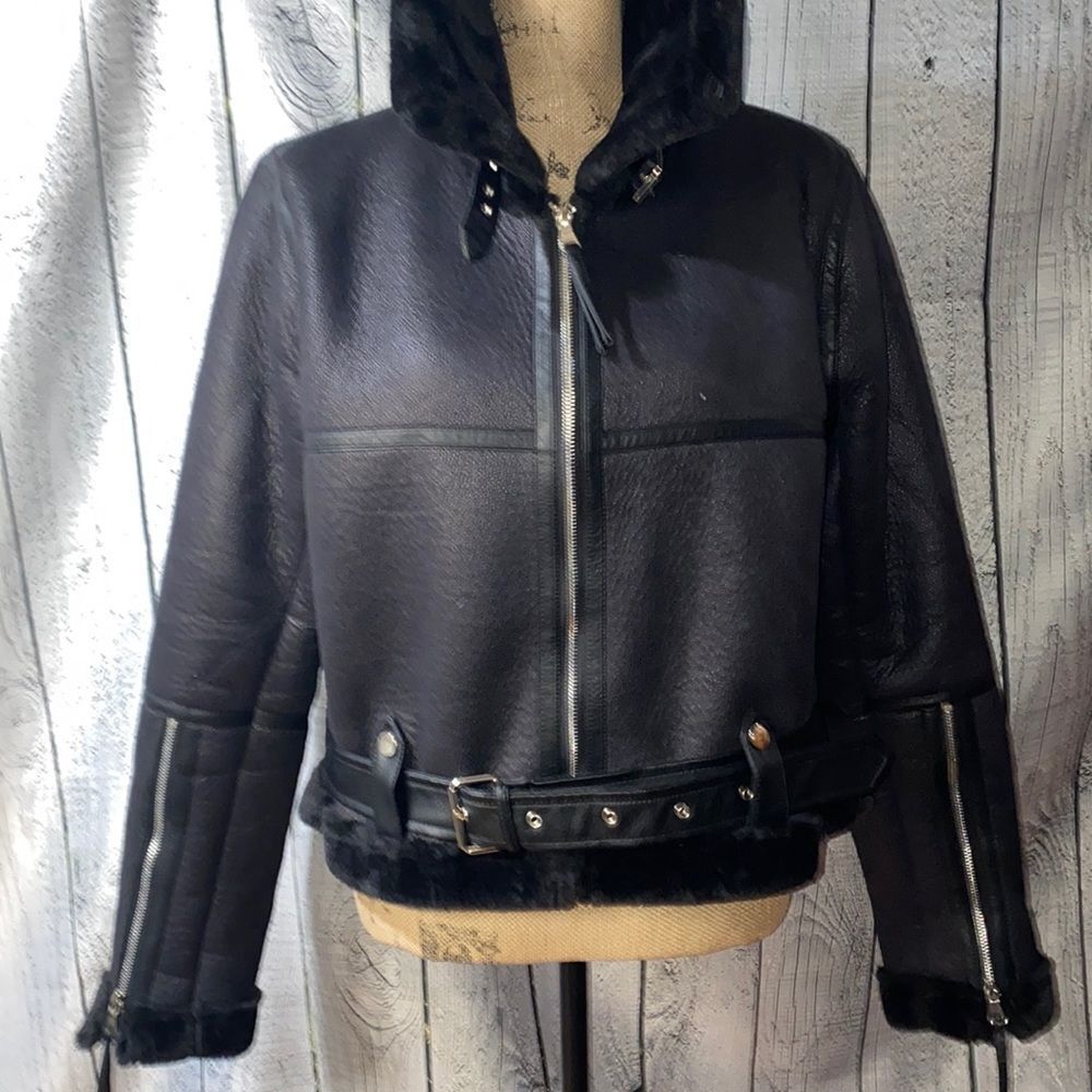 Love Token Faux Shearling Black Cropped Aviator Jacket